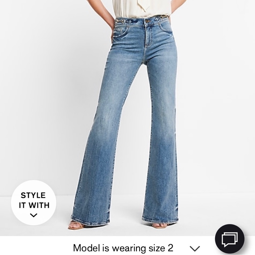 NWT - Mid Rise Medium Wash Horse Bit 70s Flare Jeans